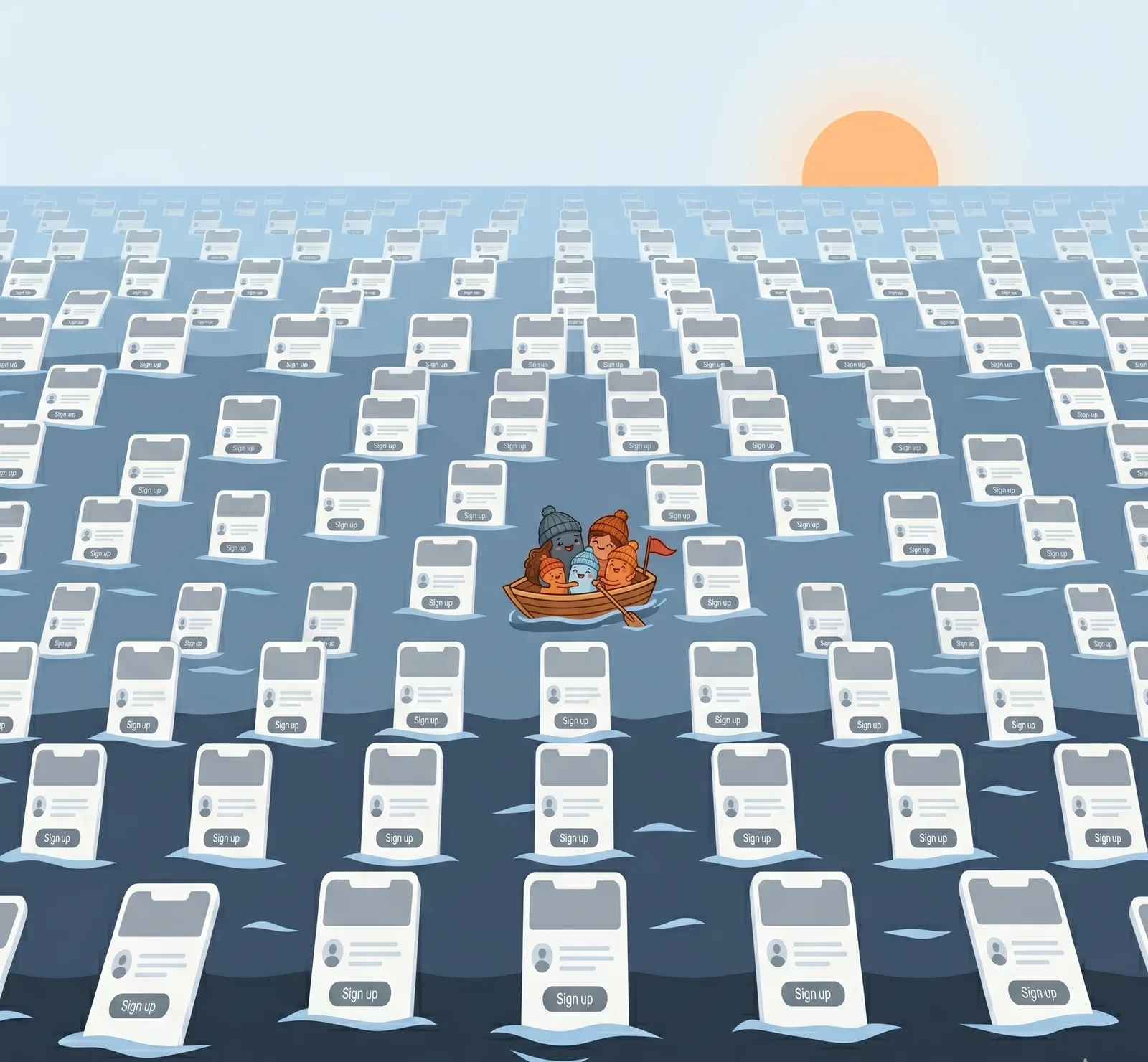 an endless sea of identical sign-up screens — and one little family rowing their own way