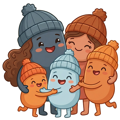 The beanies family hugging