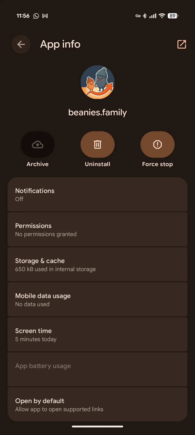 Android app info screen with the Uninstall button